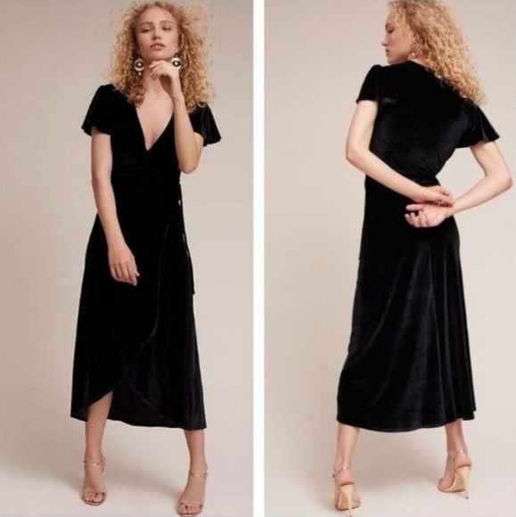 Anthropologie BHLDN Thrive Wrap Dress Black Velvet XL